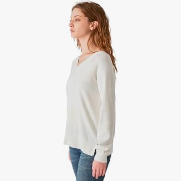 Lucky Brand Women's V-Neck Sweater, Long Sleeves, Side Slits, Cotton Blend - Picture 2 of 10